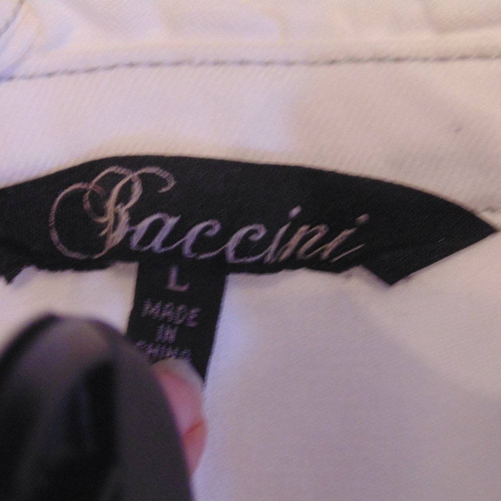 BACCINI White Stretch Denim Jean Jacket W/ Blingy Buttons Size Large - Picture 4 of 4